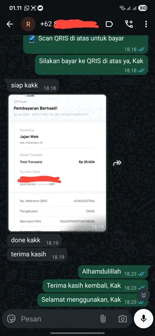 Testimoni CapCut Pro Space — screenshot asli pelanggan Jajan Web