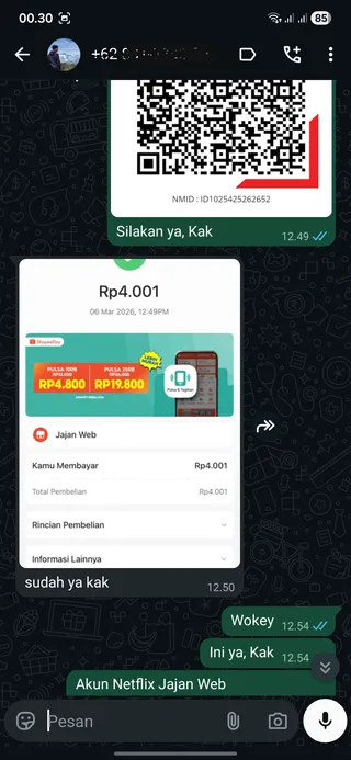 Testimoni Netflix Premium (UHD 4K) — screenshot asli pelanggan Jajan Web